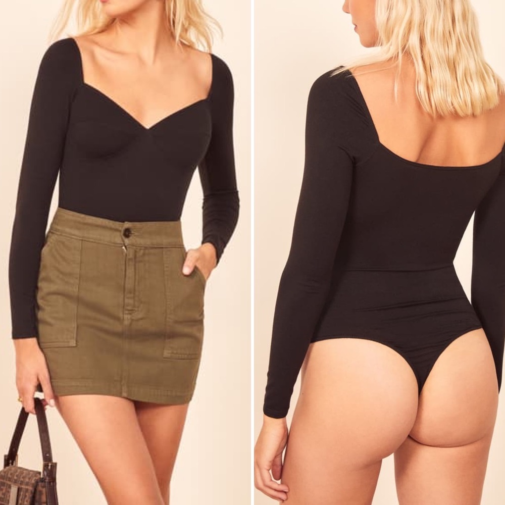 Reformation Heather Long Sleeve Cheeky Bodysuit - Picture 1 of 7
